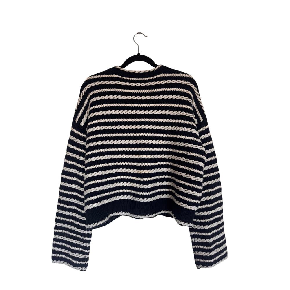 La Ligne Gabrielle Braided Wool Cardigan Navy White Striped M - Picture 7 of 7